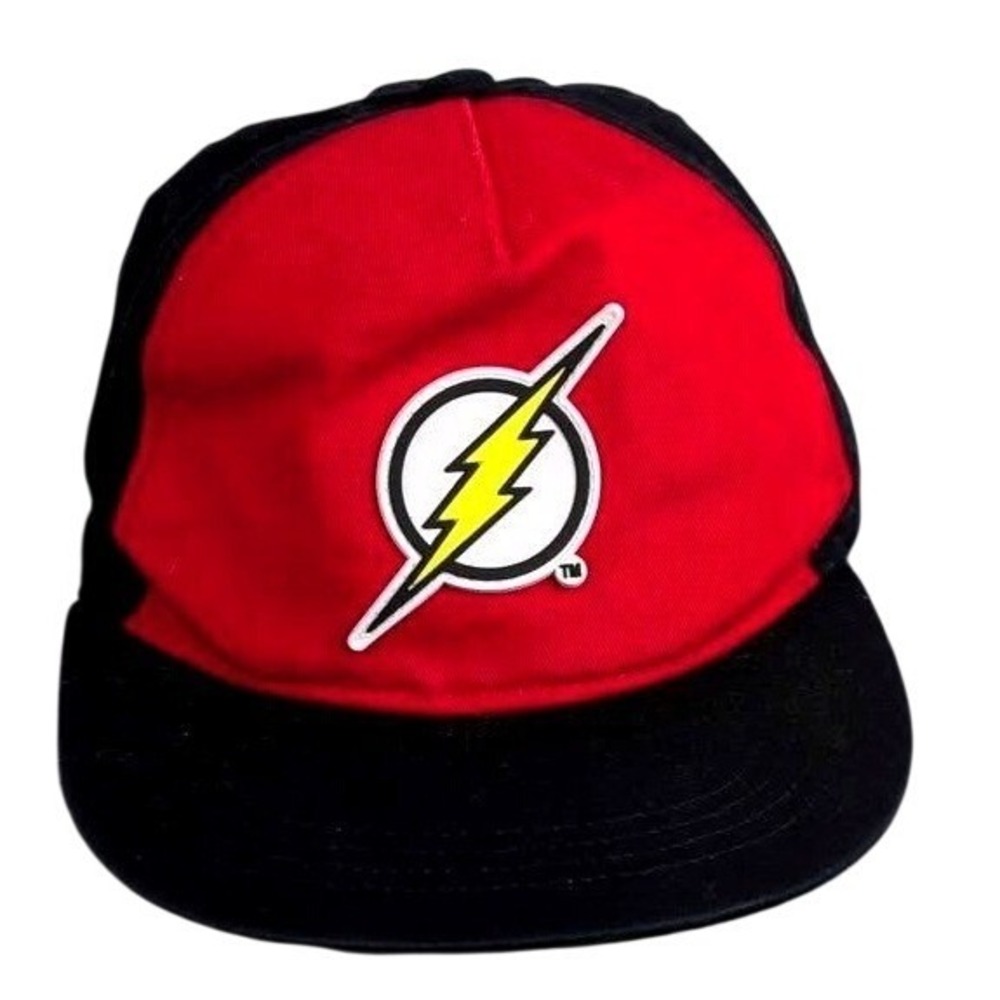 DC Comics The Flash Snapback Hat Kids OSFM Red Black Lightning Bolt Graphic Brim